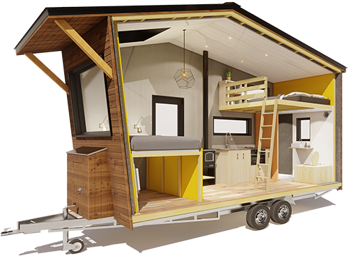 Vue éclatée le la tiny house plume clé en main sur mesure