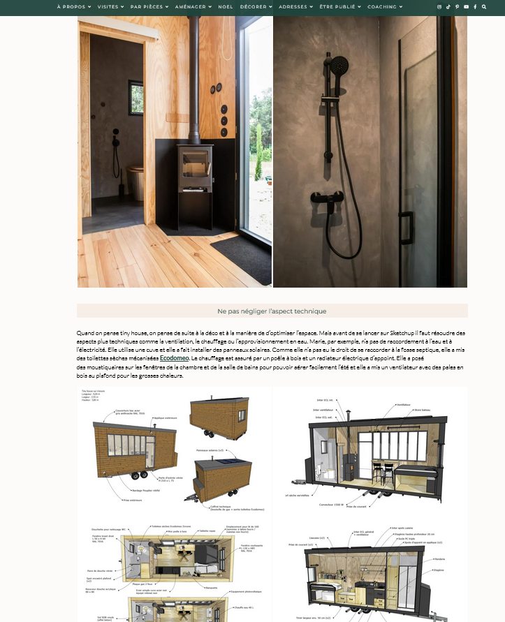 capture d'écran d'un article d'helloblogzine sur le sujet des tiny house plume